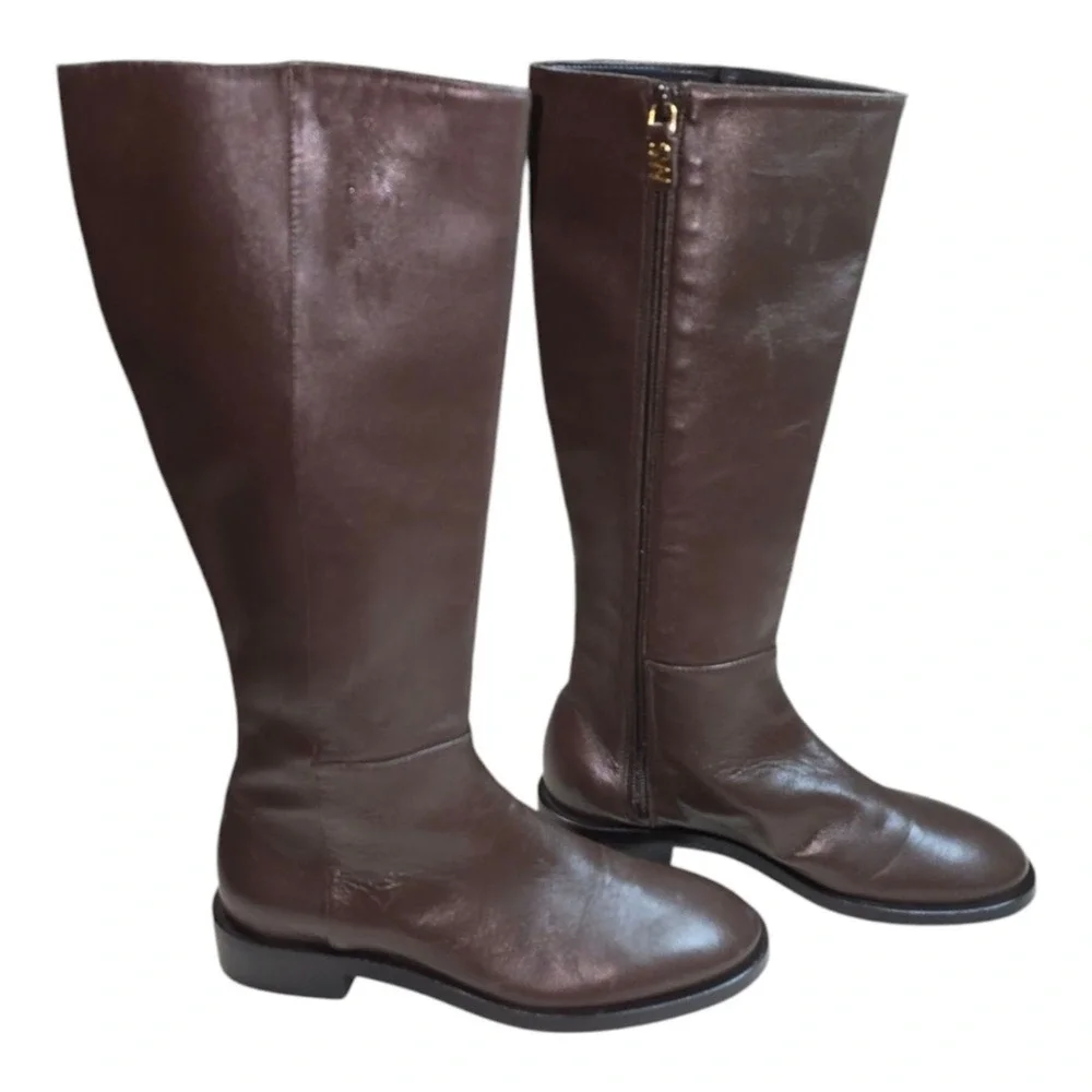 Stuart Weitzman Keelan Zip LEATHER Boot Style Color Walnut brown Sz 5.5‎ new